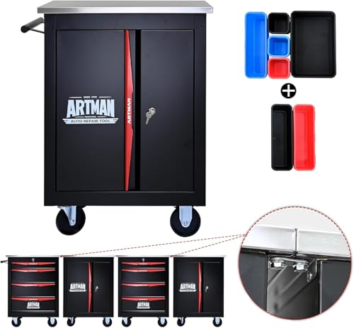 Rolling Tool Chest,Stainless Steel Worktop,Black&Red,2‑Drawer - color: Black, size: 2-Drawers