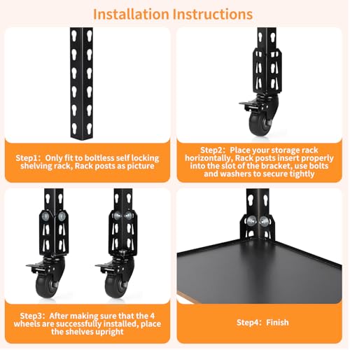 4" Storage Rack Caster Wheels, Fit Boltless Shelving Rack Posts