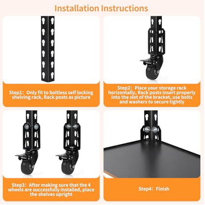4" Storage Rack Caster Wheels, Fit Boltless Shelving Rack Posts