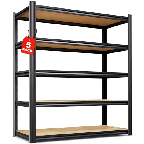 Set of 5 Garage Shelving-2050 lbs 5 Tier Storage Shelves,Adjustable Heavy Duty Metal Shelving Unit and Storage Large Rack,Utility Steel Shelf For Warehouse Industrial Pantry Basement 78"x46"x20" - size: 46"Wx20"Dx79.9"H
