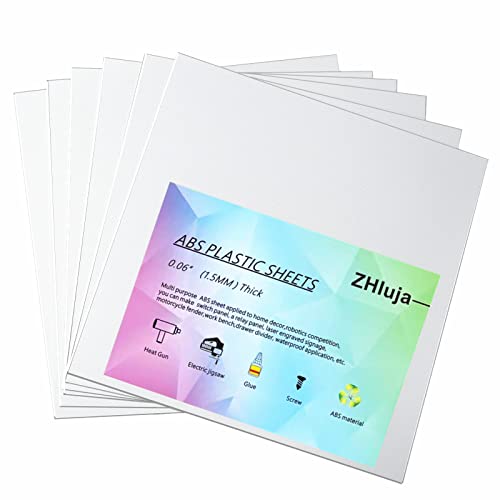 White ABS Plastic Sheets- 0.060" Thick,12" x 12", 6 Pack for Laser Cutting, and Moldable - color: White, size: 12" x 12"