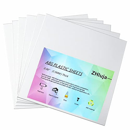 White ABS Plastic Sheets- 0.060" Thick,12" x 12", 6 Pack for Laser Cutting, and Moldable - color: White, size: 12" x 12"