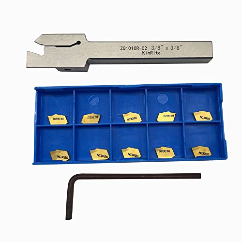 1/2" 3/8" Indexable Lathe Grooving Parting Holder with 10 Pieces GTN- SP200 Heavy Duty Nickel Plated ZQ1212R02 Right -Hand Cut Off Tool Carbide Inserts (3/8" ZQ1010R02 with 10pcs Inserts) - color: 3/8" ZQ1010R02 with 10pcs inserts