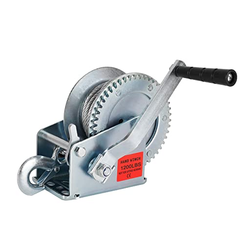 Heavy Duty Hand Winch 1200 lbs with 32 ft Steel Wire Rope, Hand Crank Strap Gear Winch with Steel Wire, for ATVs Boats Trailers Trucks Auto Marine - color: 1200lbs, size: Steel Cable