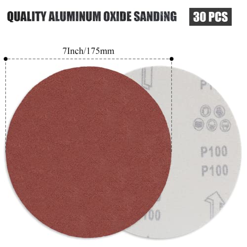 Biaungdo 7-Inch Sandpapers Sand Discs, 100 Grit, 30 Pcs - style: 30 Pcs 7 Inch 100 Grit