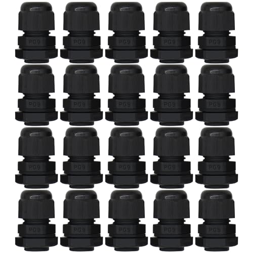 MAKERELE PG9 Cable Gland Waterproof IP68 Wire Gland, 4-8.2mm, 20 PC, Black - size: PG9/20PCS/BAG