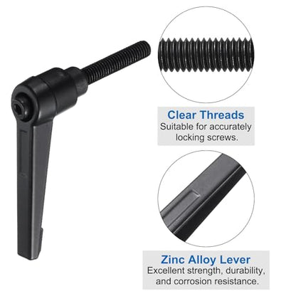 uxcell 4pcs Lever Adjustable Handles M6 x 25mm Metric Male Thread with Nuts Washers, Level Clamping Handle Set Hand Stud Knobs Rotating Screw Handles Bolts with Locking Lever, Black - size: M6 x 25mm