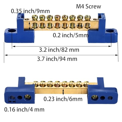 TOPZEA 10 Pack Terminal Bus Bar, 8 Positions Screw Brass Terminal Grounding Strip Bus Bar for Car Boat Marine Ground Electrical Power Distribution, Blue