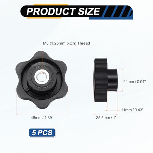 HARFINGTON 5pcs Star Knobs M8 Female Thread 48mm Head Iron Insert Black - color: Black, size: M8 x 48mm