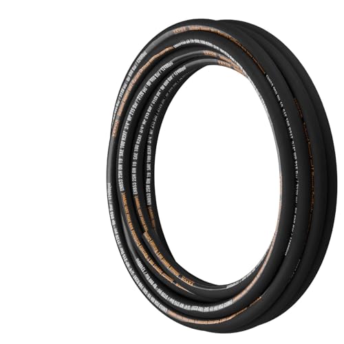 VEVOR Hydraulic Hose 3/4 inch x 50 ft, Coiled Hydraulic Hose 3120 PSI, Rubber with 2 High-Tensile Steel Wire Braid, Bulk -20℃ to 140℃, Hydraulic Oil Flexible Hose - style: 3/4 inch x 50 ft