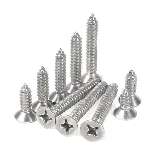 M2.6 x 16mm Flat Head Wood Self Tapping,Sheet Metal Screws,Phillips Drive Countersunk Wood Screws,304 Stainless Steel （A2-70,GB846,Plain Finish，100 Pcs - size: M2.6 x 16mm（100 Pcs）