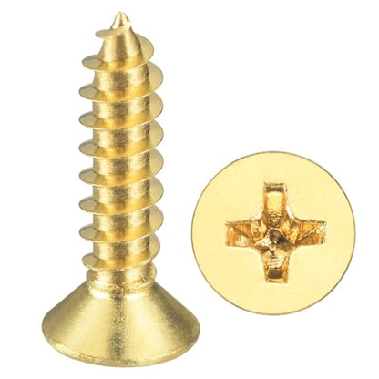 METALLIXITY 100Pcs #6x5/8 Countersunk Phillips Wood Screws Brass - size: #6x5/8"