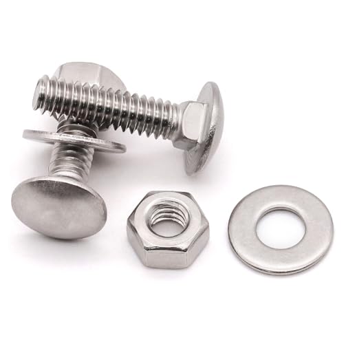 3/8-16 x 1 (8 Sets) Stainless Steel Square Neck Carriage Bolts with Nuts and Washers, Full Thread, No Coating Plain Finish, Coarse Thread UNC, Stainless Steel 304 (18-8) - size: 3/8-16 x 1"