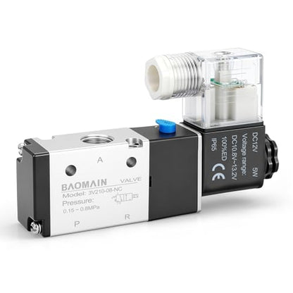 BAOMAIN 3V210-08 12V DC 3/2 Pneumatic Solenoid Valve NC - size: Single Valve
