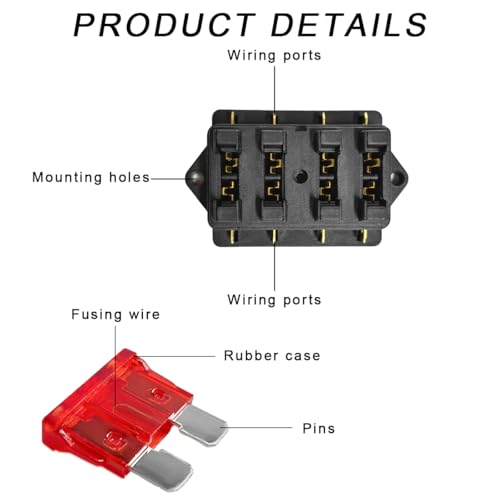 Yourkar 4 Way Blade Fuse Block Box Holder, 4 Circuit Fuse Box with Blade Fuses Screws Fuse Extractor Label, 10-32V DC Waterproof Marine Power Distribution Panel for Car Truck SUV - color: 4 Way