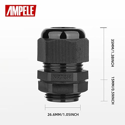 20 Pack 3/4'' NPT Cable Gland Waterproof Adjustable 13-18mm/0.51-0.71inches Nylon Cable Glands Joints With Gaskets (3/4", 20 Pack) - size: 3/4'' (20-Pack)