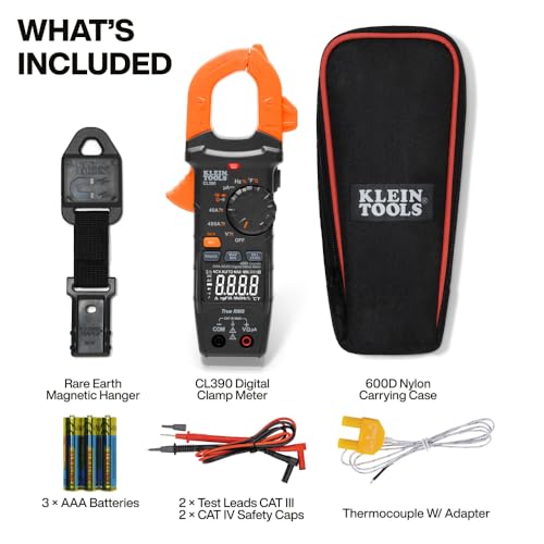 Klein Tools 80197 AC/DC Clamp Meter Kit with Magnetic Hanger, Auto-Ranging TRMS, 400 Amp, NCVT Voltage Tester, Professional Testing Kit - size: Standard Display (Meter + Magnetic Hanger)