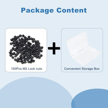 100Pcs M2 x 0.4mm Carbon Steel Hex Lock Nuts, Nylon Insert Self-Locking Nut - size: M2x0.4
