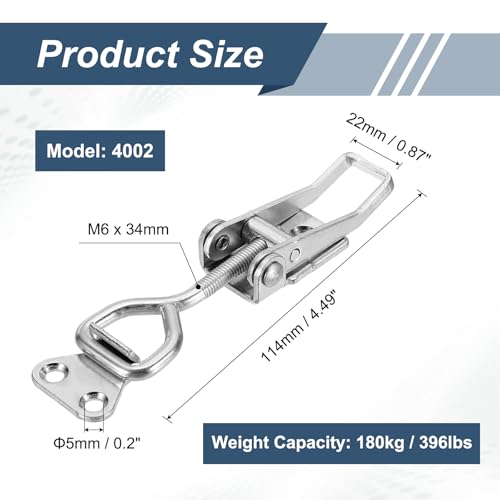 HARFINGTON 2pcs Adjustable Toggle Clamp M6 x 34mm 396lbs Holding Capacity 4002 Style Quick Release Pull Latches Clamps Hasp for Smoker Lid Jig Tool Box Case, Silver - color: Silver, size: M6 x 34mm + 396lbs