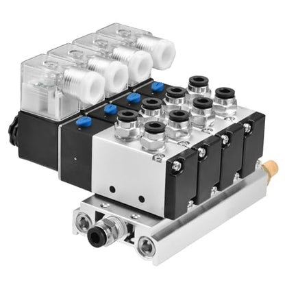 Heschen Electrical Pneumatic 4 Solenoid Valve 4V210-08 AC220V PT1/4 5 Way 2 Position Manifold Base Muffler Quick Fittings Set