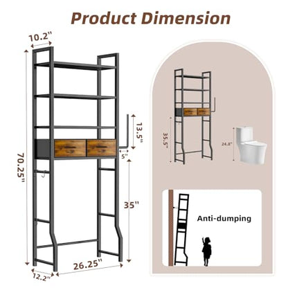 Simple Trending 4 Tier Over The Toilet Storage with Drawers, Heavy Duty Bathroom Stand Organizer Metal Shelves for Laundry, Black - color: 4-tier Black With Drawers