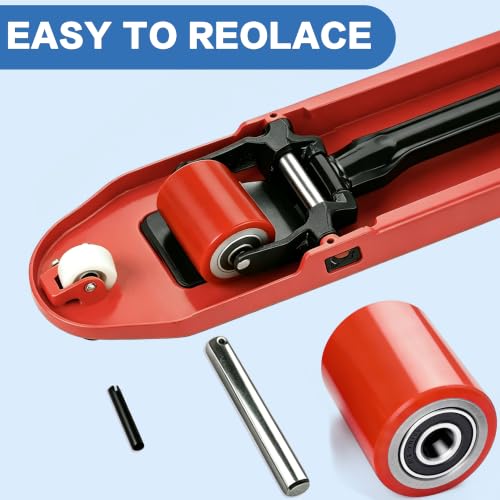 1 Pair Pallet Jack Wheels Replacement Kit, 3"x3.75" PU Load Rollers,Red - color: Red-1 Pair
