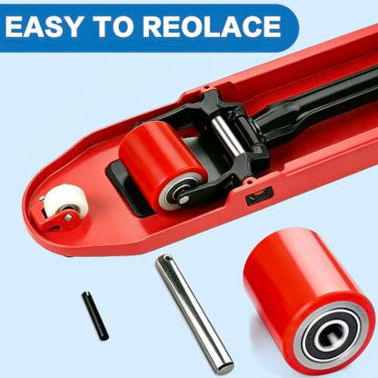 1 Pair Pallet Jack Wheels Replacement Kit, 3"x3.75" PU Load Rollers,Red - color: Red-1 Pair