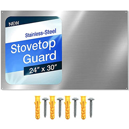 24" x 30" Reversible Metal Backsplash Matching screws | Compatible with Broan-NuTone SP3004 - Ultra Flat and Flushed Metal Panel Splatter Guard for Stovetop Easy Installation - size: 30" x 24" (1 PACK)