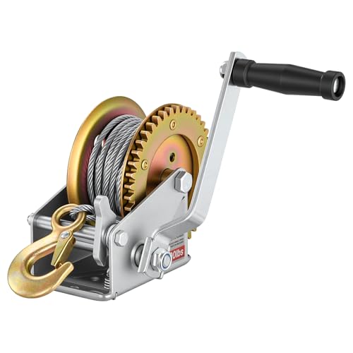 VEVOR Boat Winch, 1600 lbs Hand Winch, Heavy Duty Manual Rope Crank with 32.8ft Steel Wire, Portable Two-Way Ratchet, Anti-Slip Handle, Easy Installation Gear for Boat Trailer ATV Towing - size: 1600 lbs