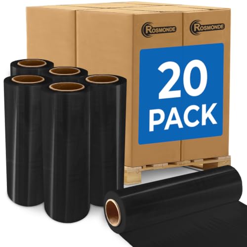 Rosmonde Bulk Black Plastic Wrap, 18" x 1500 ft, 20 Rolls Pack, 80 Gauge - color: Black, size: 20 Pack