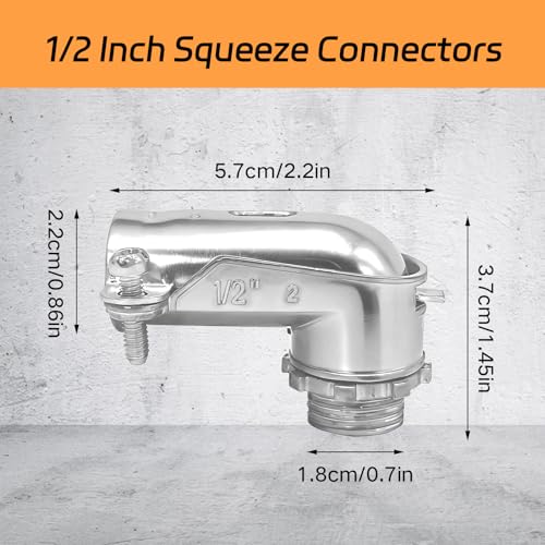 6 Pcs 90° Squeeze Connectors, Zinc Die Cast, 1/2 Inch Flexible Metal Conduit (1/2) - size: 1/2in