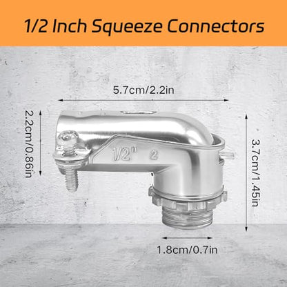 6 Pcs 90° Squeeze Connectors, Zinc Die Cast, 1/2 Inch Flexible Metal Conduit (1/2) - size: 1/2in