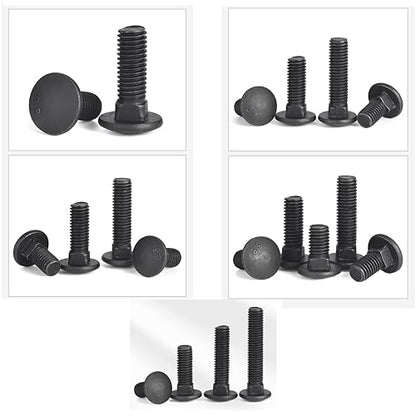 10 Sets Carriage Bolts Screws, (1/4-20 x 3) Round Head, Square Neck, with (Hex Nuts & Flat Washers), 304 Stainless Steel, Galvanizing (Black) - size: (1/4-20 x 3")