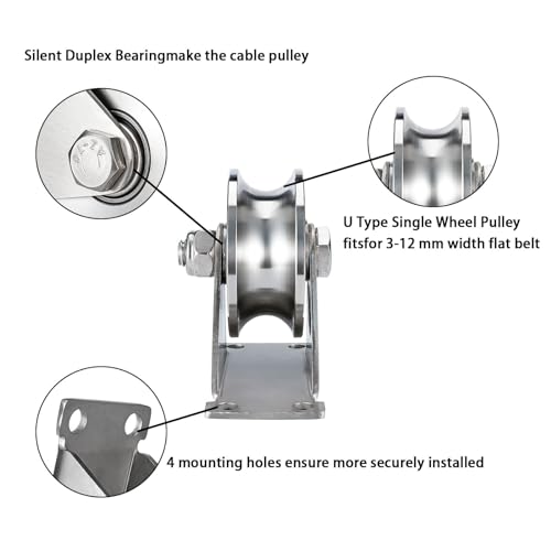 Cable Pulley Wheel Stainless Steel, Duplex Bearings, Rope Pulley for Pulley System, Gym Equipment, Sliding Gate, 2 Pack - size: 48mm_2 PCS