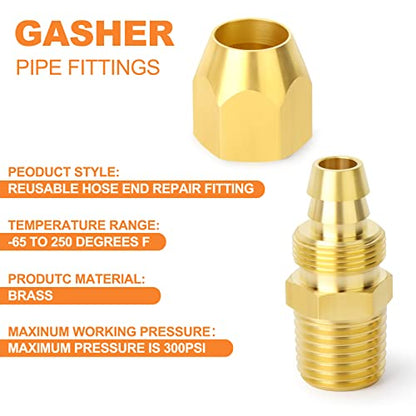 GASHER 10PCS Brass Pneumatic Replacement Fitting, Reusable Hose End Repair Fitting 3/8" Barb（Suitable for 3/8" ID，1/2" OD air hose) x 1/4" NPT Rigid - size: 1/4" NPT × 3/8" Barb (3/8" ID 1/2" OD)
