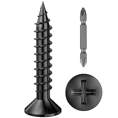 Wensilon (400Pcs) #6x1 Black Wood Screw Quick Metal Self Tapping Flat Head - color: Black, size: #6x1