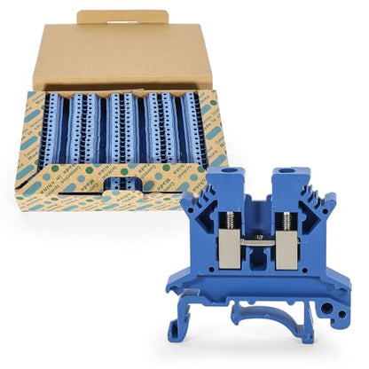 100PCS Blue UK-2.5B Din Rail Terminal Block Wire Kit - for 12-22 AWG 20A 600V Electrical Distribution Box, Solar Power System, PLC Industrial Control Automation Panel DIY CNC RV - color: 100pcs Blue
