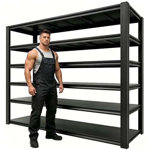 Heavy Duty Garage Shelving, 6 Tier Metal Adjustable Storage Shelves, 6000 Lbs Capacity, 84" H*55" W*24.05" D, Utility Organizer for Basement, Pantry, Kitchen, Warehouse, Black - size: 6T 84H*55W*24.05D