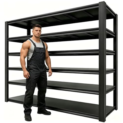 Heavy Duty Garage Shelving, 6 Tier Metal Adjustable Storage Shelves, 6000 Lbs Capacity, 84" H*55" W*24.05" D, Utility Organizer for Basement, Pantry, Kitchen, Warehouse, Black - size: 6T 84H*55W*24.05D