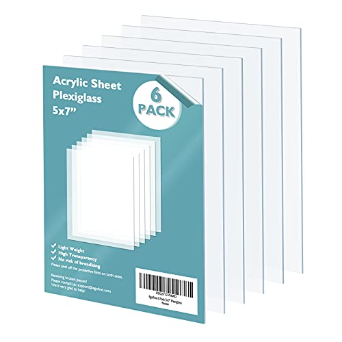 Egofine Plexiglass Sheets Acrylic Sheets 6 Pack of 5x7’’ 0.04 Thick Clear Plastic Cast Transparent Plexi Glass for Crafting Projects, Replacement Picture Frame Glass, DIY Display, Easy to Cut - color: Clear, size: 5x7"