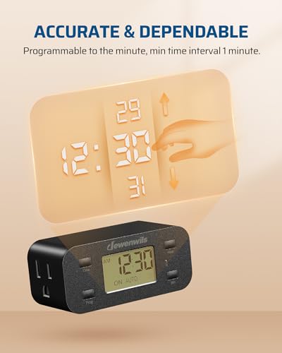 DEWENWILS Indoor 24 Hour Programmable Digital Timer Outlet, 1 Outlet,2 Pack - style: Black-2PK