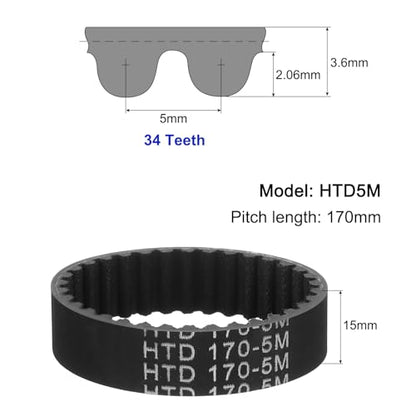 uxcell 3pcs HTD-5M Rubber Timing Belt 34 Teeth, 170mm Pitch Length x 15mm Width x 3.6mm Height, Closed Loop Pulley Timing Belt - size: 170mm