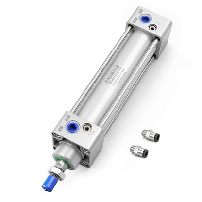 Baomain Pneumatic Air Cylinder SC 32x125, Double Acting Air Cylinder, 1-1/4" Bore 4.92" Stroke, PT 1/8 Port, M10x1.25 Rod, Aluminum Alloy, with Mounting Brackets & Push-in Fittings