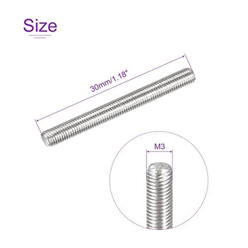 DMiotech 20 Pack M3 x 30mm Fully Threaded Rod 304 Stainless Steel Right Hand Threads Rod Bar Studs Clamps and U-Bolts - size: M3 x 30mm