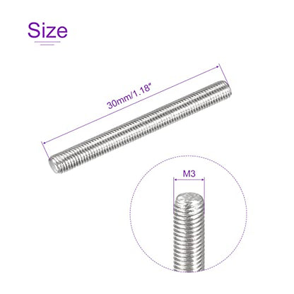 DMiotech 20 Pack M3 x 30mm Fully Threaded Rod 304 Stainless Steel Right Hand Threads Rod Bar Studs Clamps and U-Bolts - size: M3 x 30mm