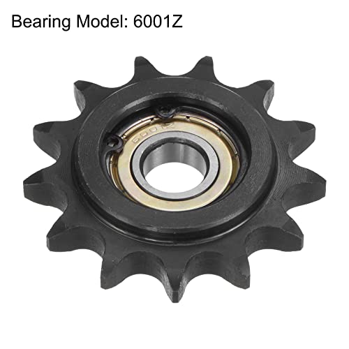 uxcell #40 Chain Idler Sprocket, 12mm Bore 1/2" Pitch 13 Tooth Tensioner, Black Oxide Finished C45 Carbon Steel with Insert Single Bearing for ISO 08A Chains - size: 58mm