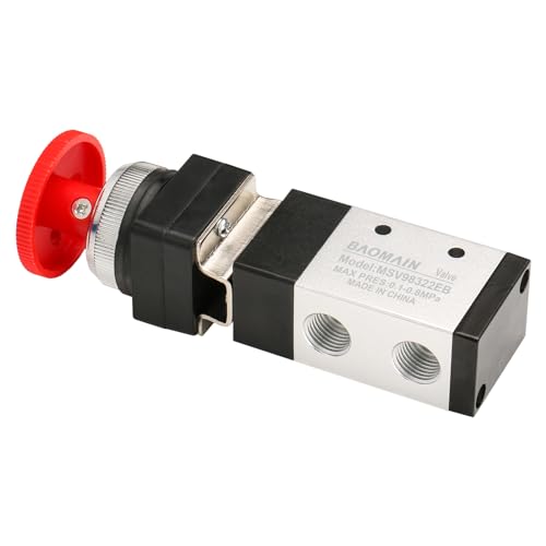 Baomain Pneumatic Mechanical Valve MSV-98322EB 1/4"PT 2 Position 3 Way Reset Mushroom Button - size: Emergency Stop(3-Way)