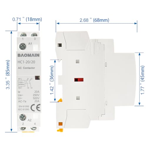 BAOMAIN 110V AC 2-Pole 20A Modular Contactor, 2NO, DIN Rail Mount