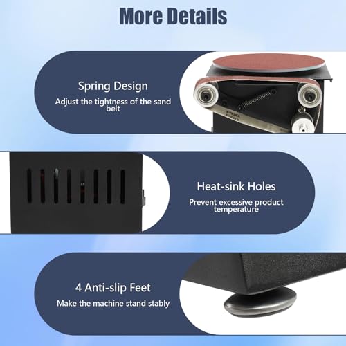 6-Inch Mini Disc Sander, 7 Speed Adjustable Bench Belt Sander Grinder, Electric Tabletop Belt Sanders for Metal Wood Knife Steel Iron Plastic Working, 100W 110V