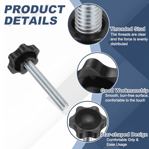 uxcell 2Pcs 3/8"-16 Star Knobs 2.6" Threaded Stud Male Clamping Knob - size: 3/8"-16, 2.6"